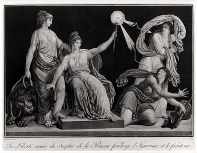 Liberty armed with the sceptre of reason striking down Ignorance and Fanaticism, 1793 by Louis Simon Boizot